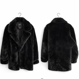 Forever 21 Men Black Faux Fur Coat XL Luxury Style Statement Jacket